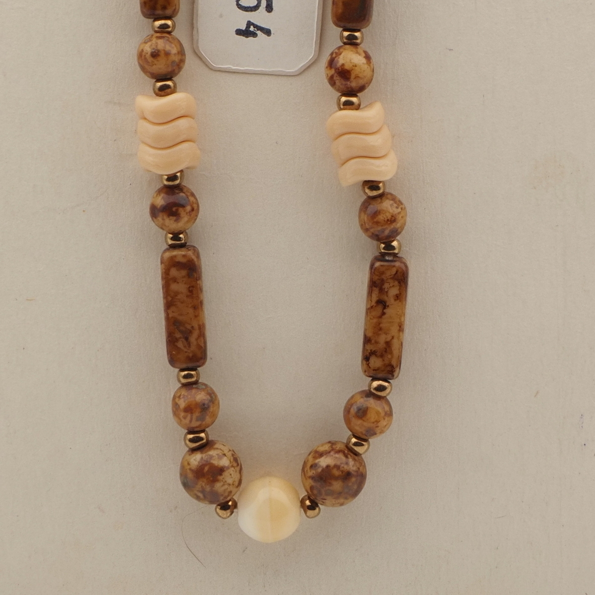 Vintage Czech necklace beige brown marble glass beads 
