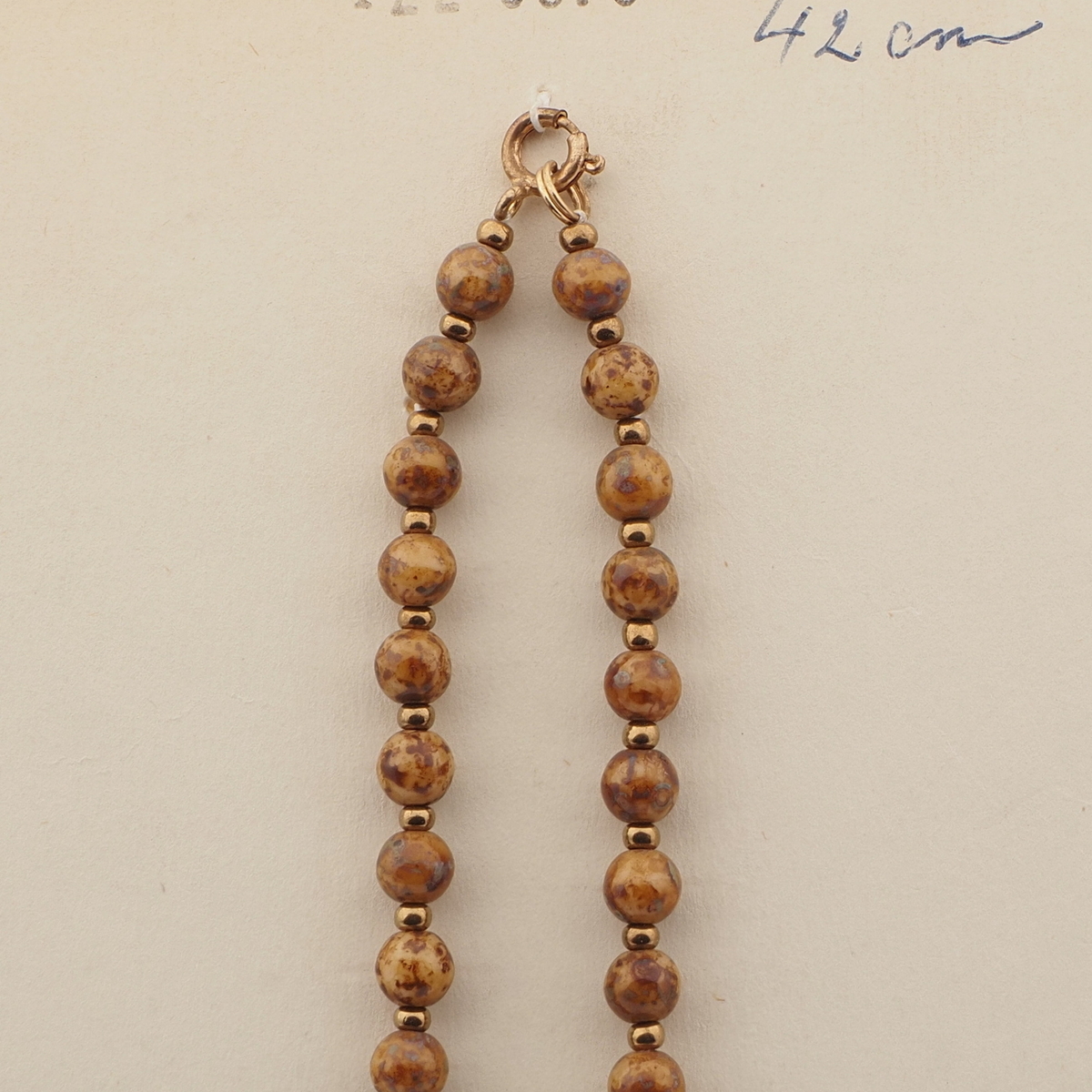 Vintage Czech necklace beige brown marble glass beads 