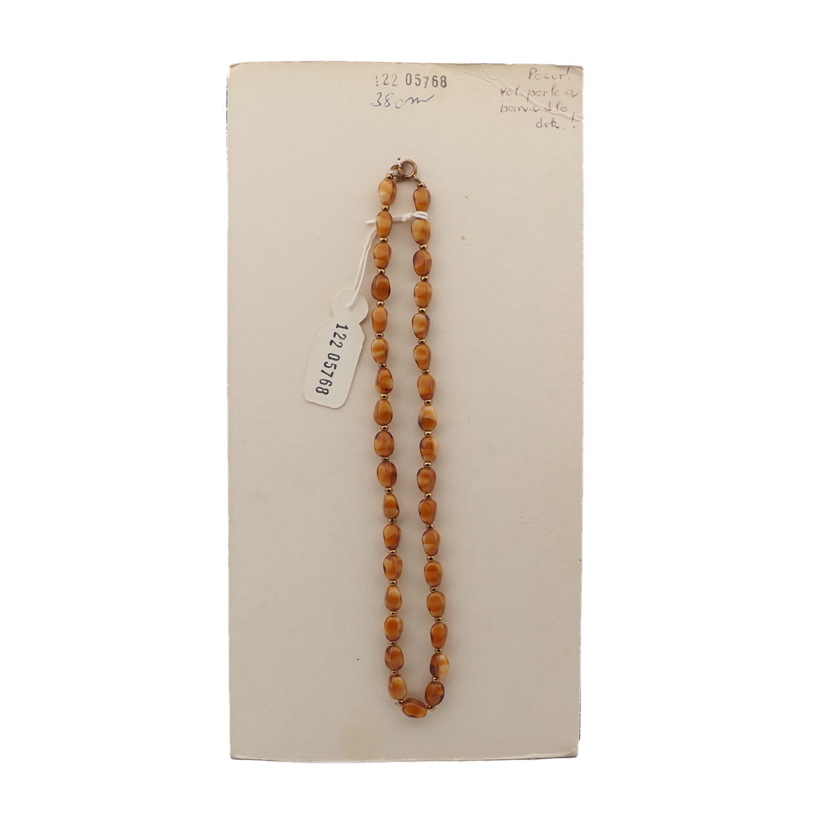 Vintage Czech necklace brown satin marble glass beads 