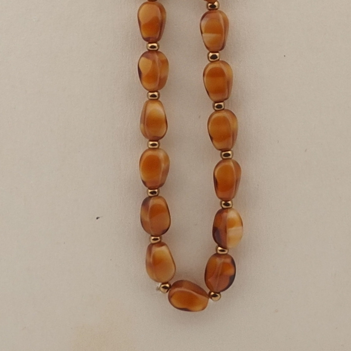 Vintage Czech necklace brown satin marble glass beads 