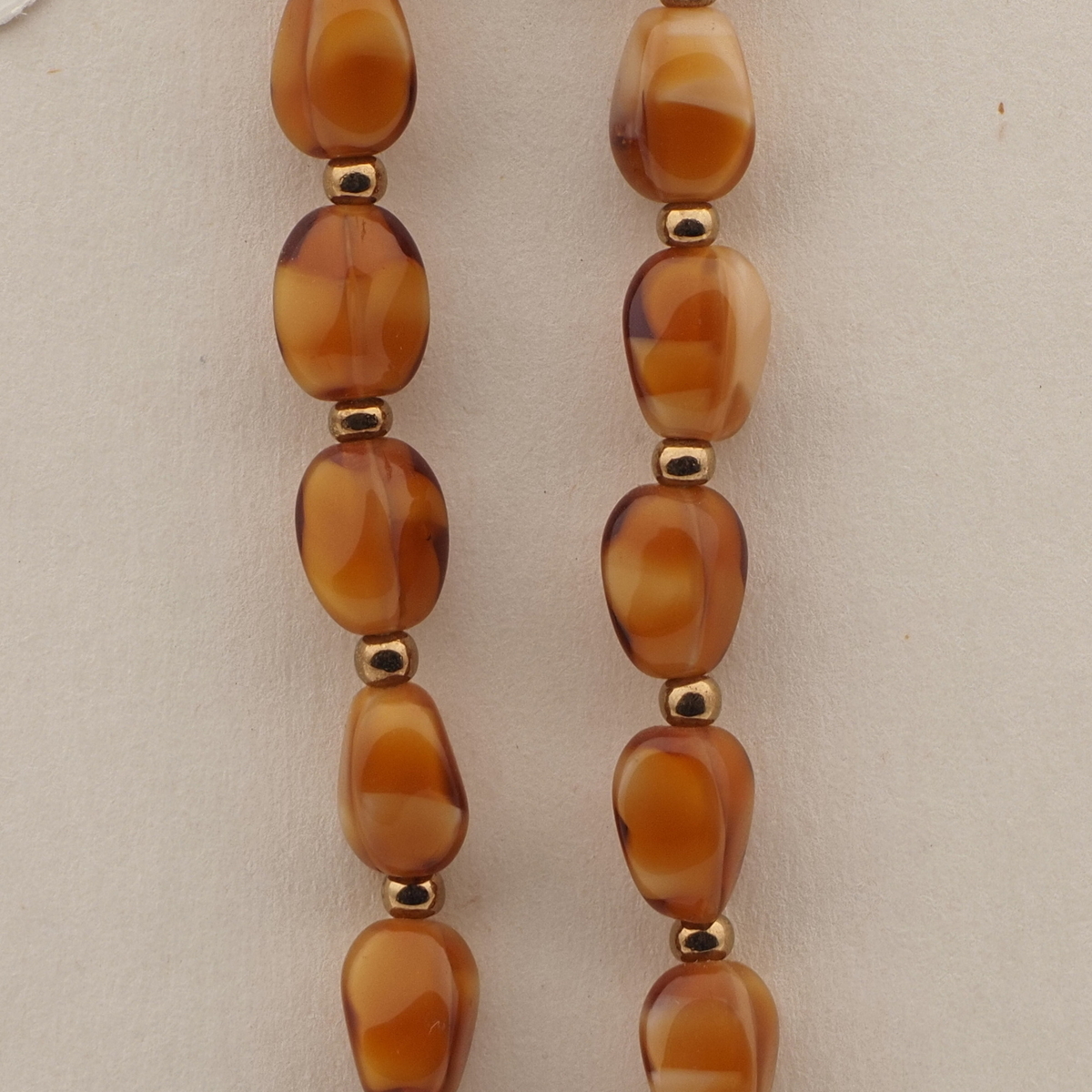 Vintage Czech necklace brown satin marble glass beads 