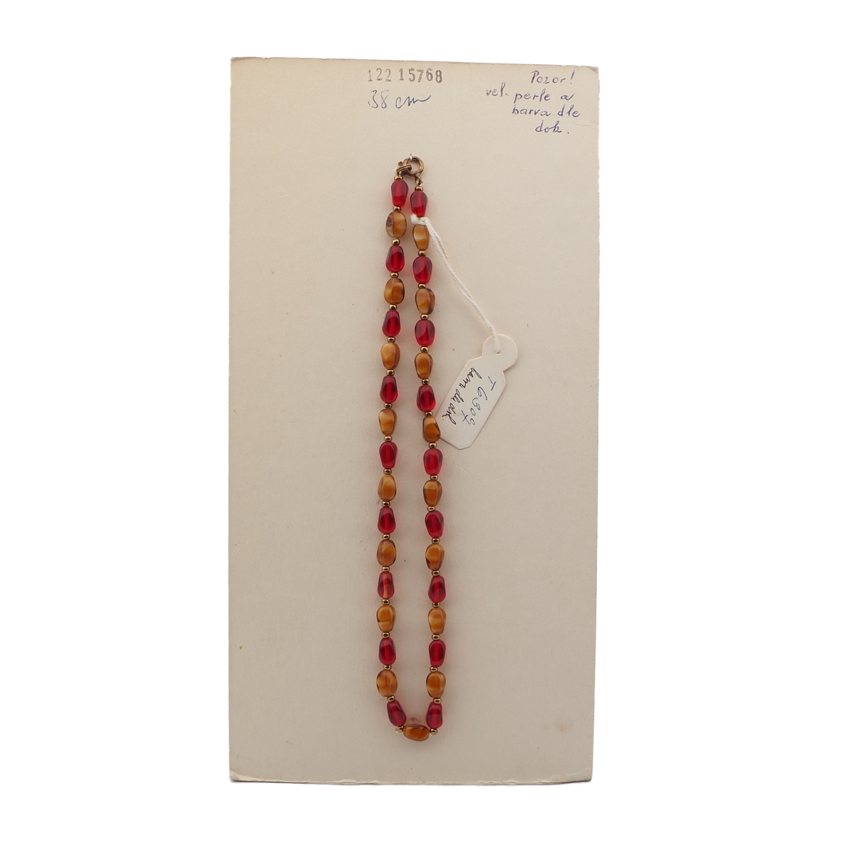 Vintage Czech necklace brown satin marble red glass beads 