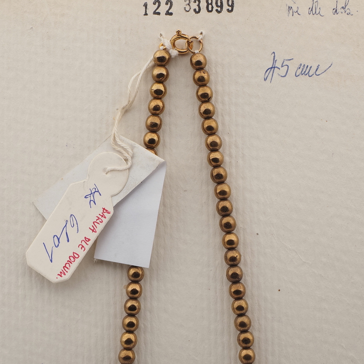 Vintage Czech necklace beige brown marble bronze glass beads 18"