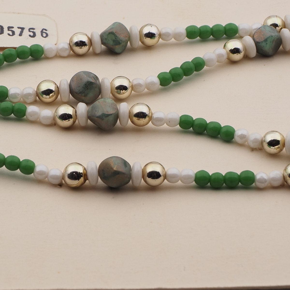 Vintage Czech 2 strand necklace green white lustre marble glass beads 