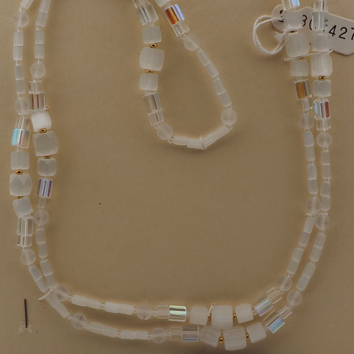 Vintage Czech necklace satin atlas frost AB glass beads