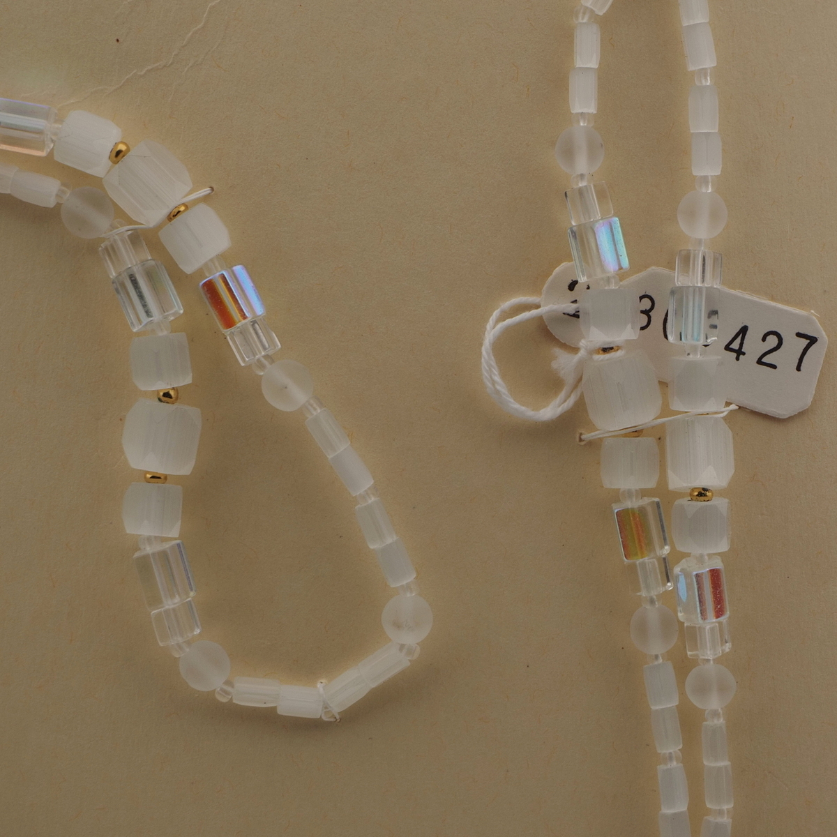 Vintage Czech necklace satin atlas frost AB glass beads