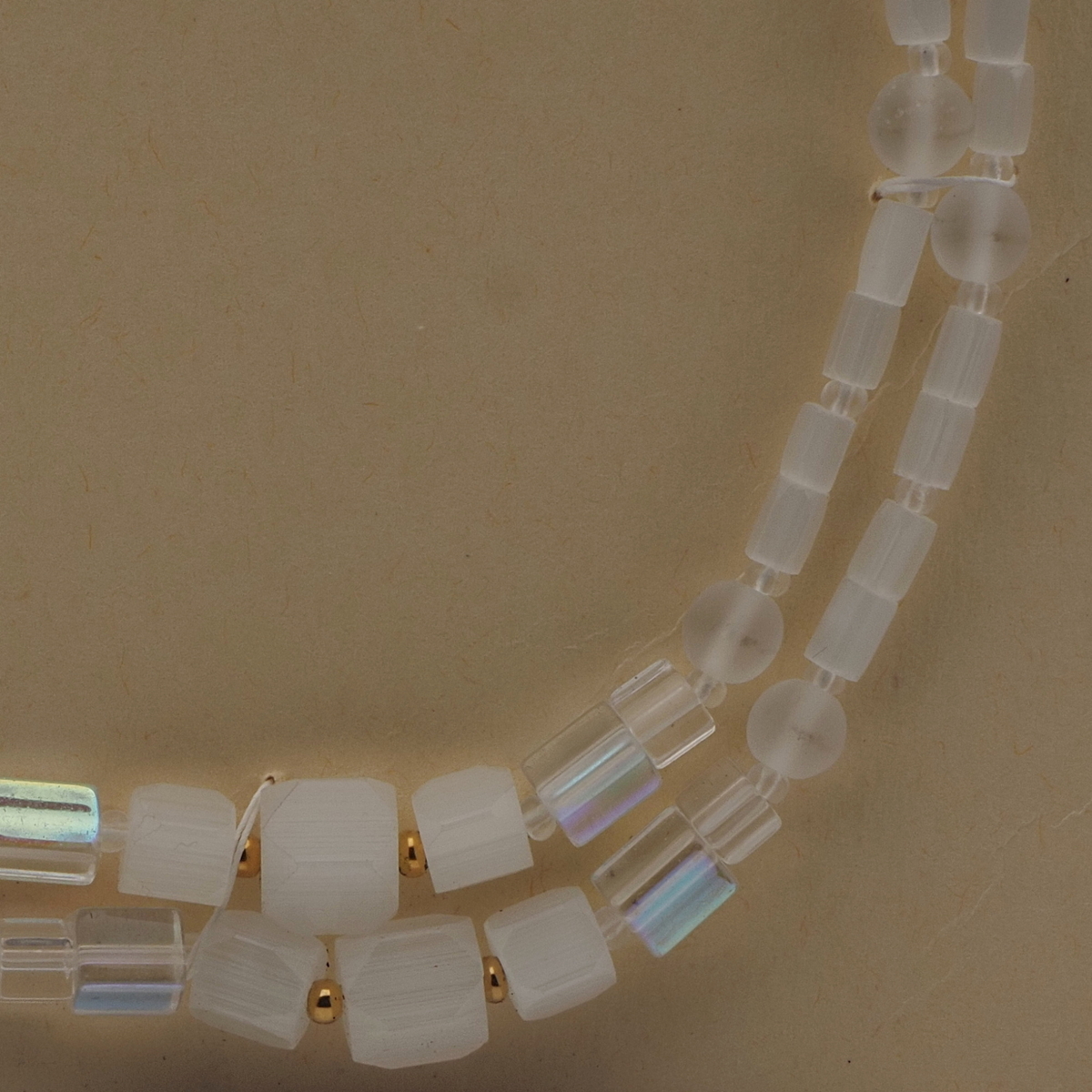 Vintage Czech necklace satin atlas frost AB glass beads