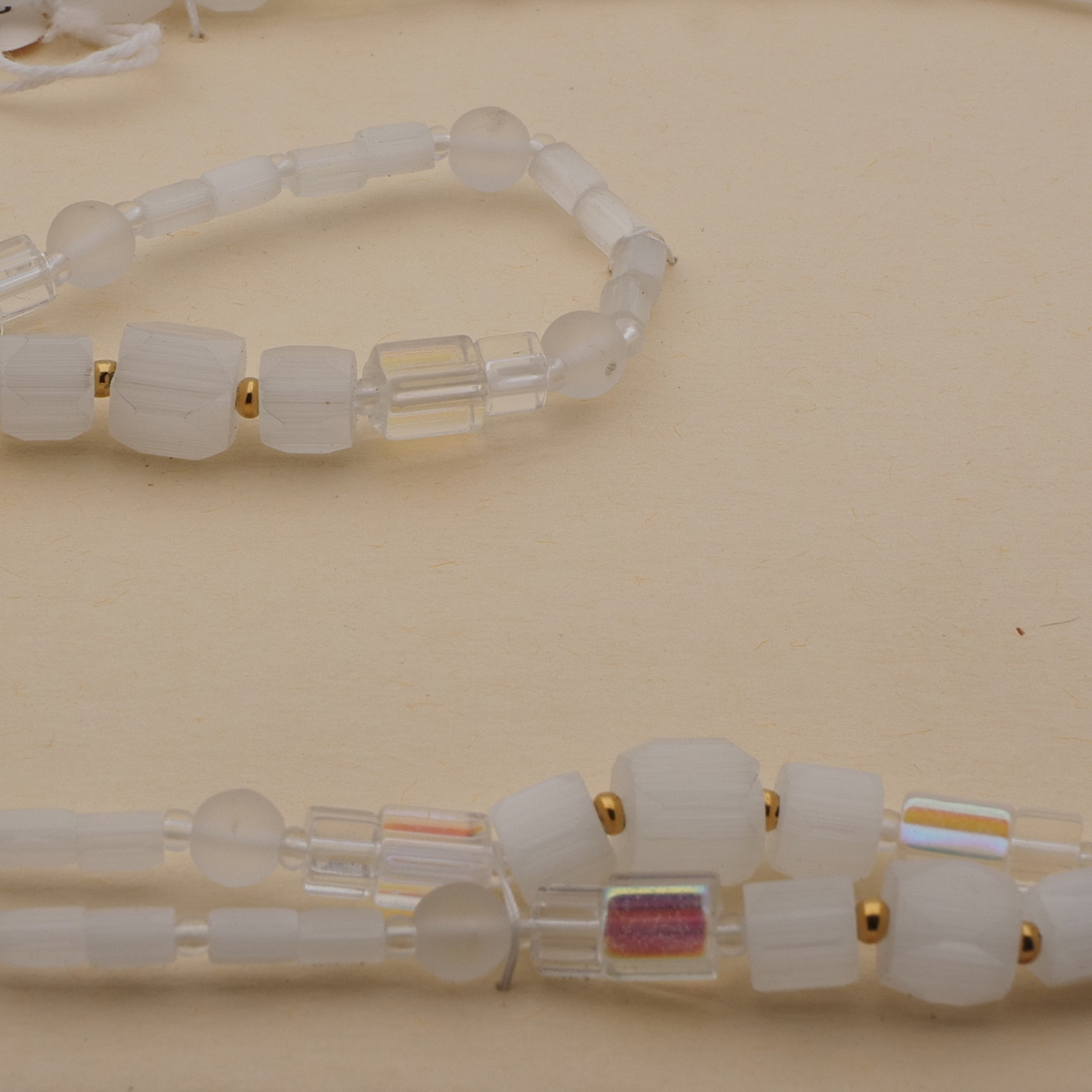 Vintage Czech necklace satin atlas frost AB glass beads