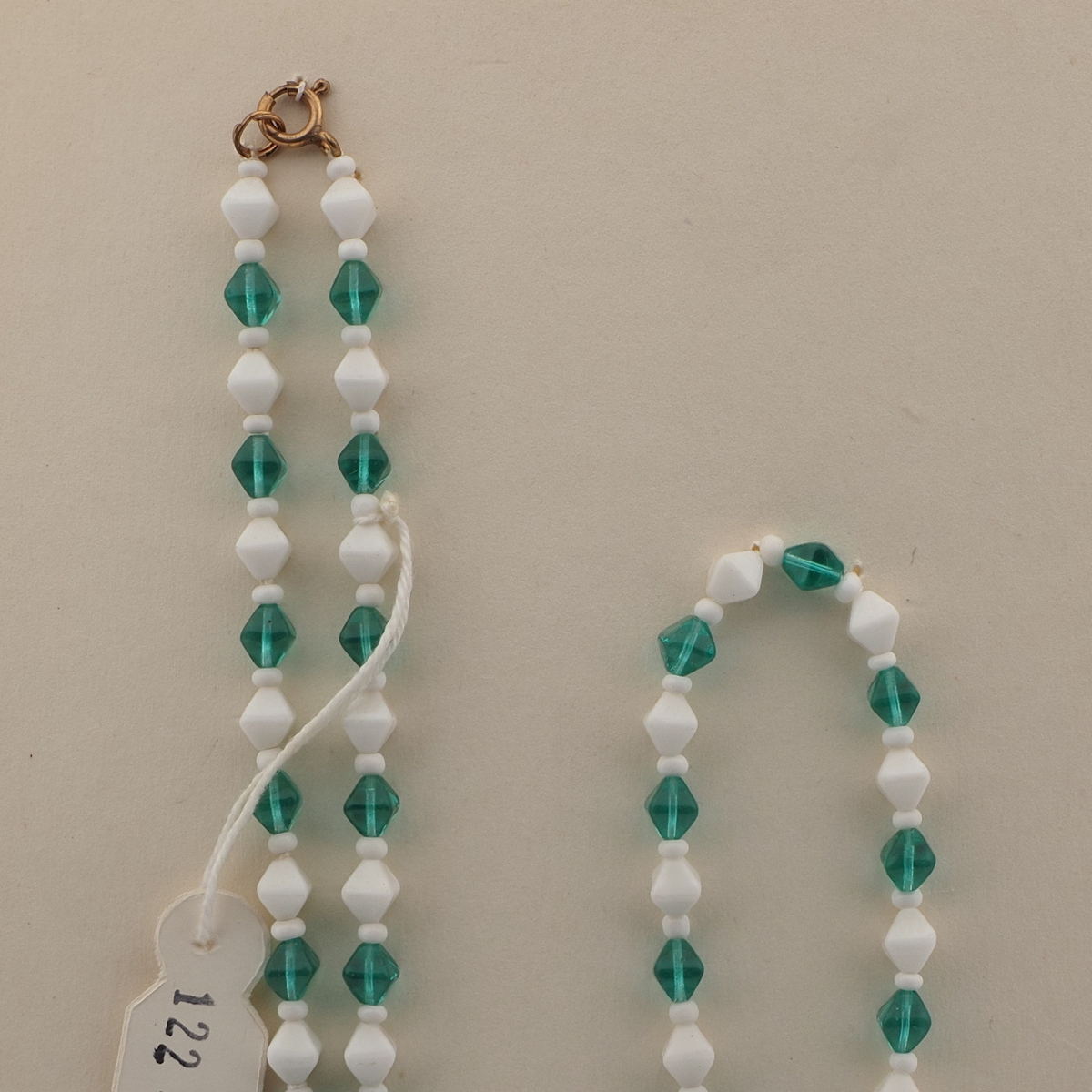 Vintage Czech necklace white green bicone glass beads 