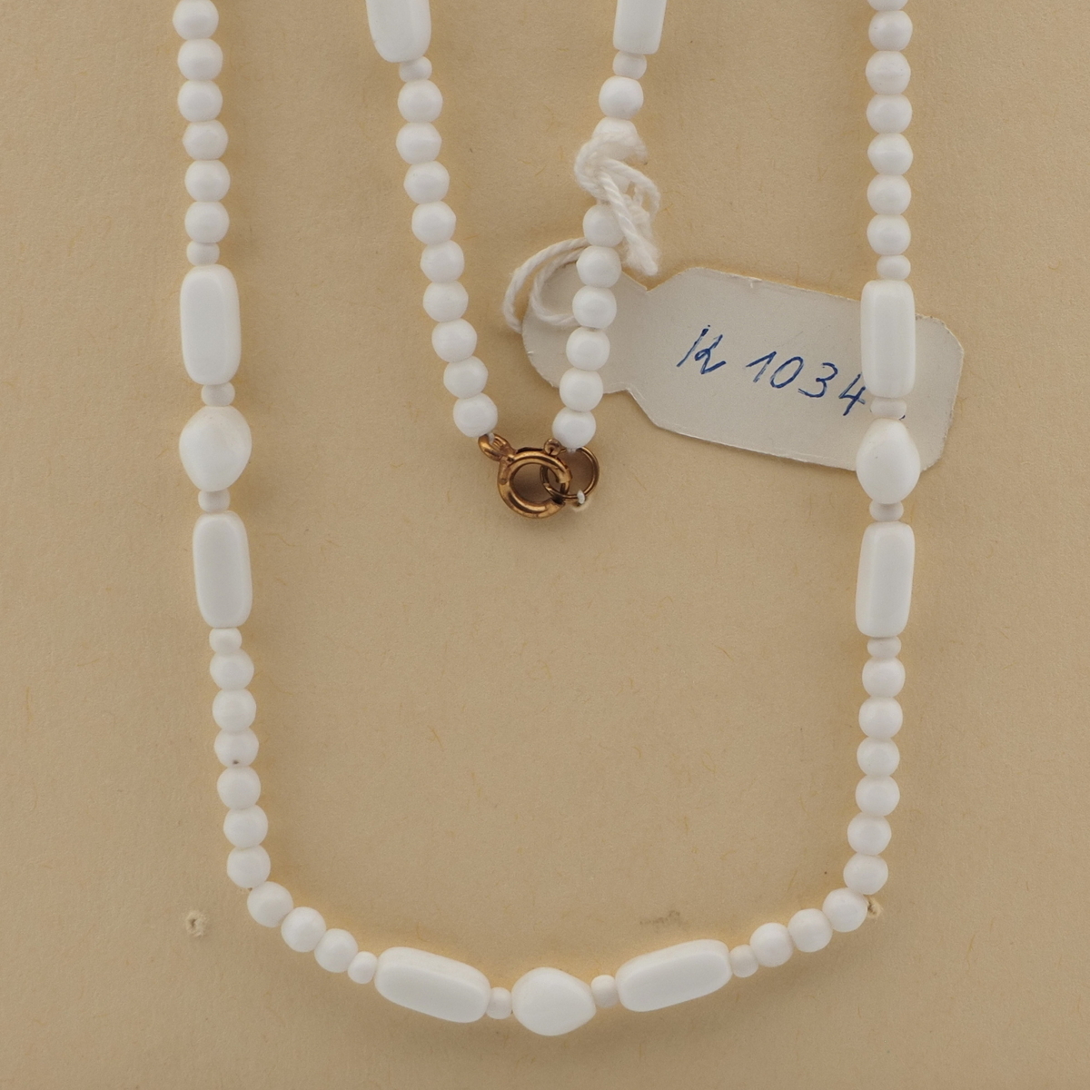 Vintage Czech necklace white round nugget rectangle glass beads