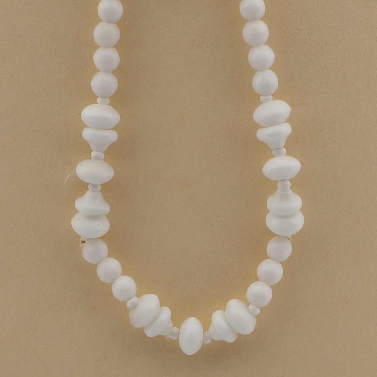 Vintage Czech necklace white round rondelle bell glass beads 