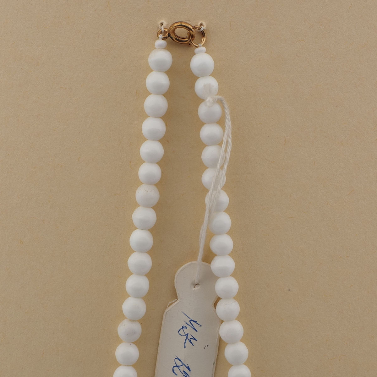 Vintage Czech necklace white round rondelle bell glass beads 