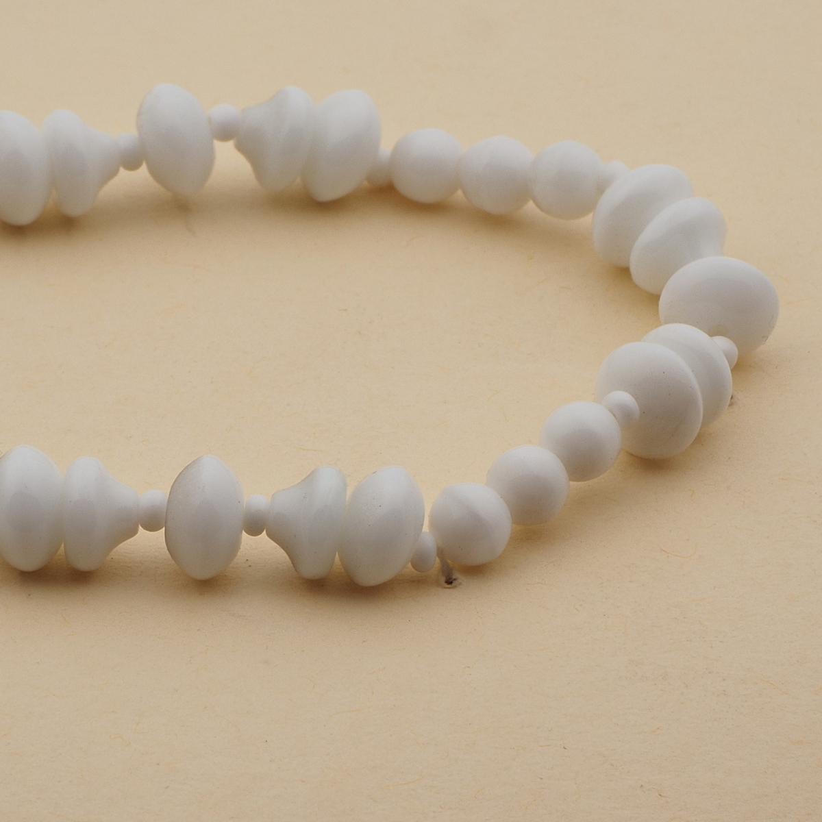 Vintage Czech necklace white round rondelle bell glass beads 