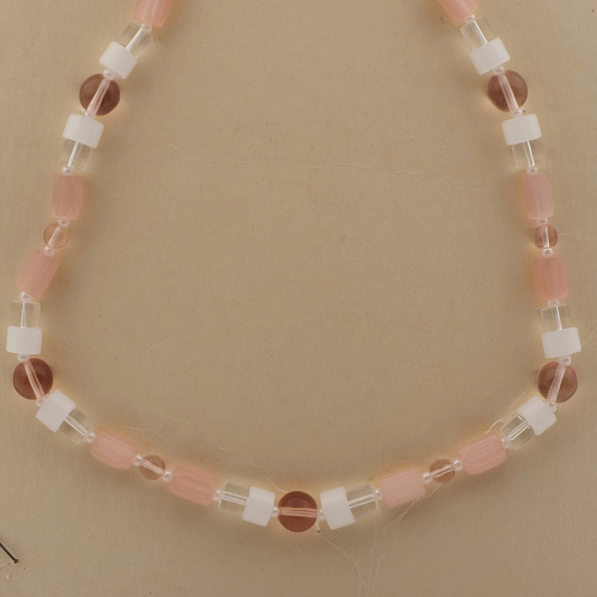 Vintage Czech necklace pink satin atlas opaline clear glass beads