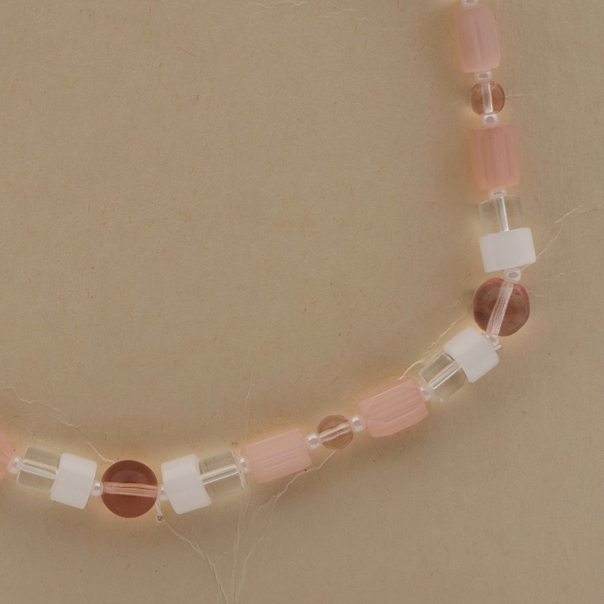 Vintage Czech necklace pink satin atlas opaline clear glass beads
