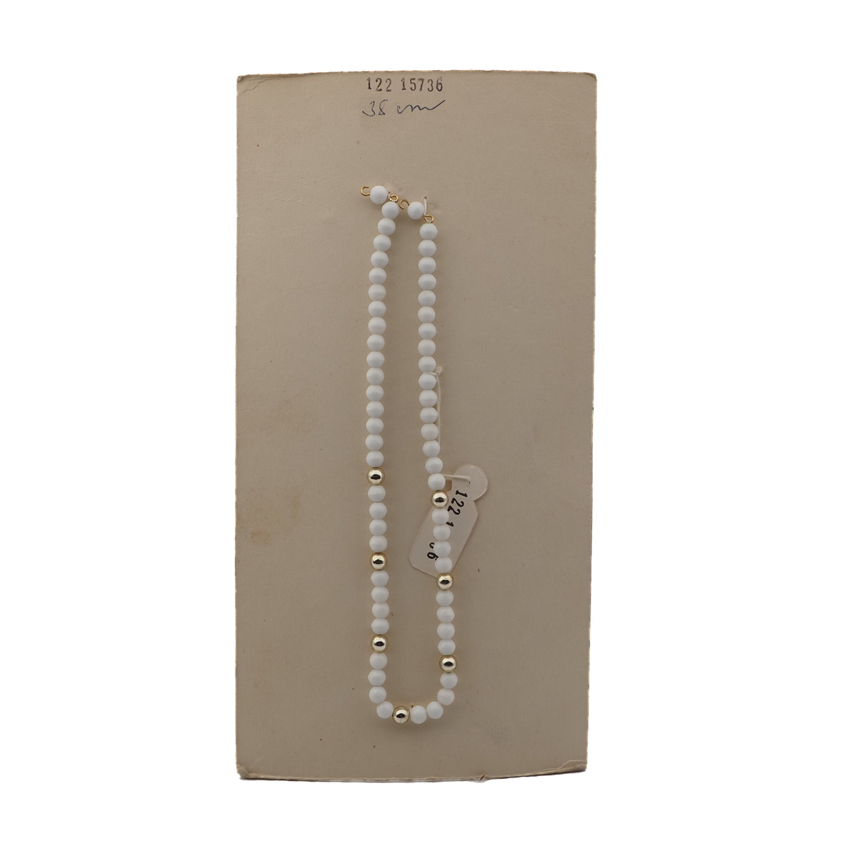 Vintage Czech necklace element white gold glass beads 15"