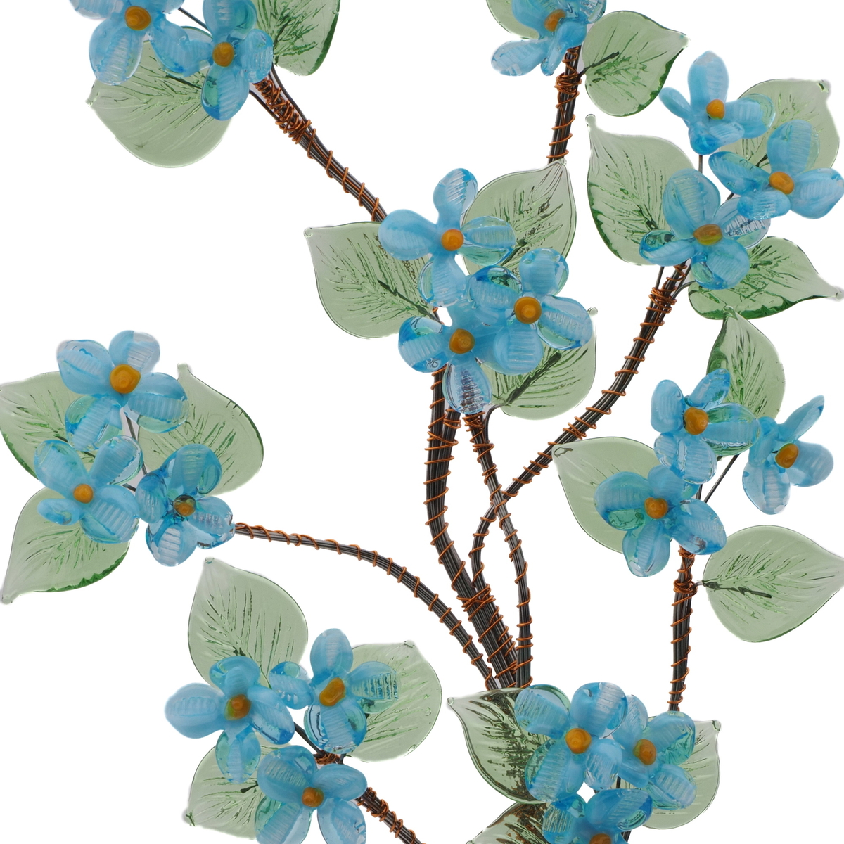 Czech lampwork glass bead blue forget me not flowers stem ornament
