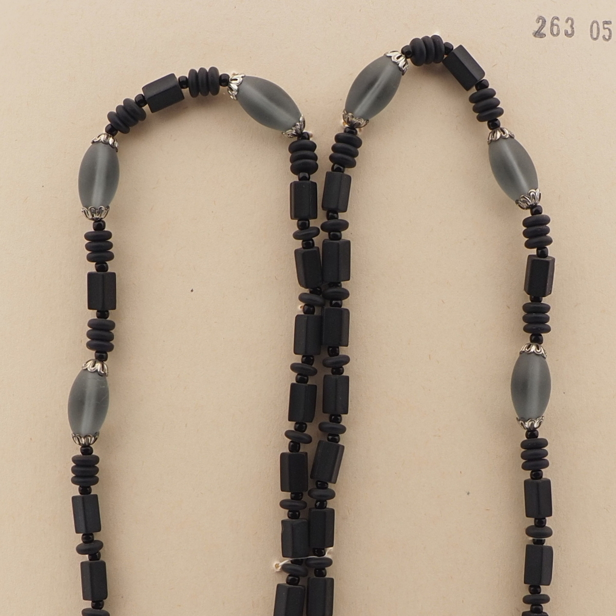 Vintage Czech necklace matte black aqua glass beads