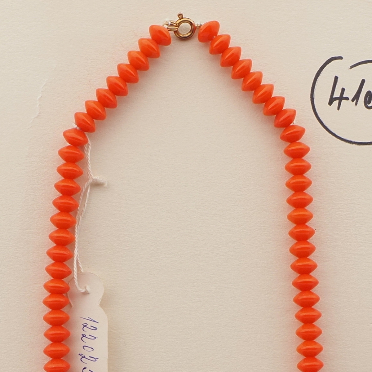 Vintage Czech necklace orange rondelle teardrop melon glass beads 16"