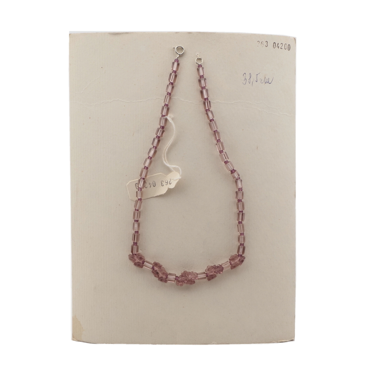 Vintage Czech necklace pink pentagon bugle flower glass beads