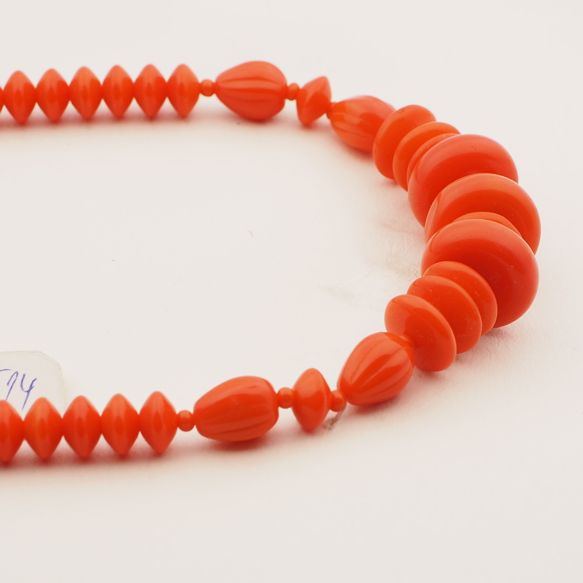Vintage Czech necklace orange rondelle teardrop melon glass beads 16"