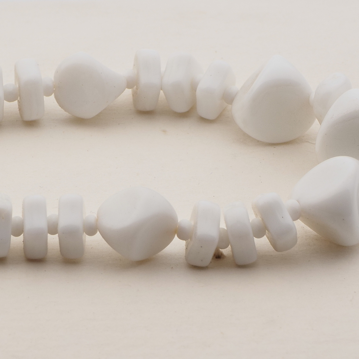 Vintage Czech necklace white pentagon rondelle nugget glass beads