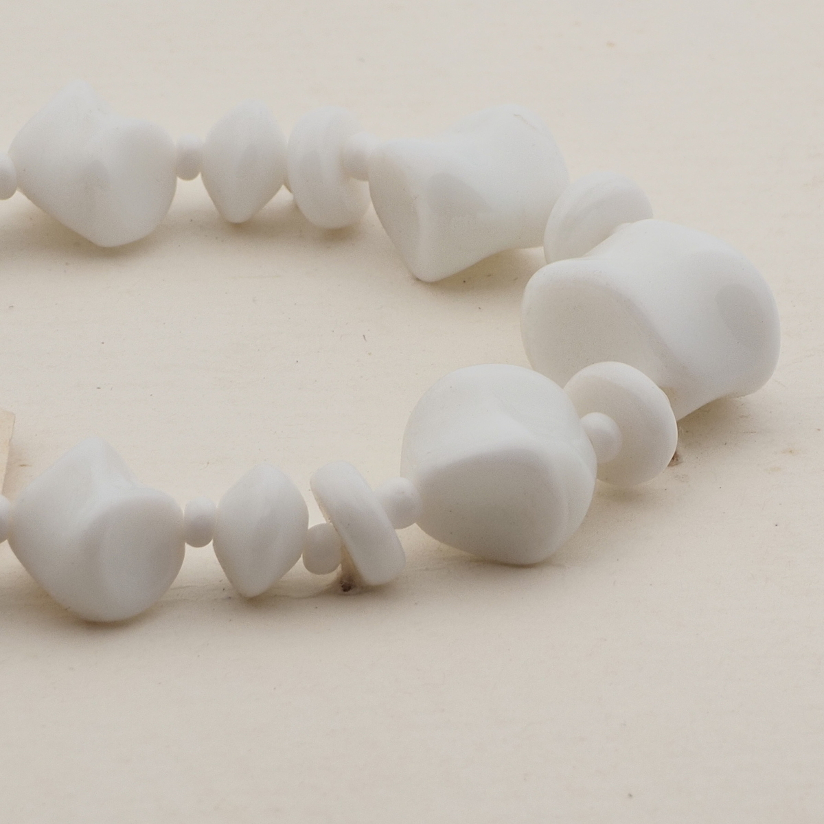 Vintage Czech necklace white rondelle nugget glass beads