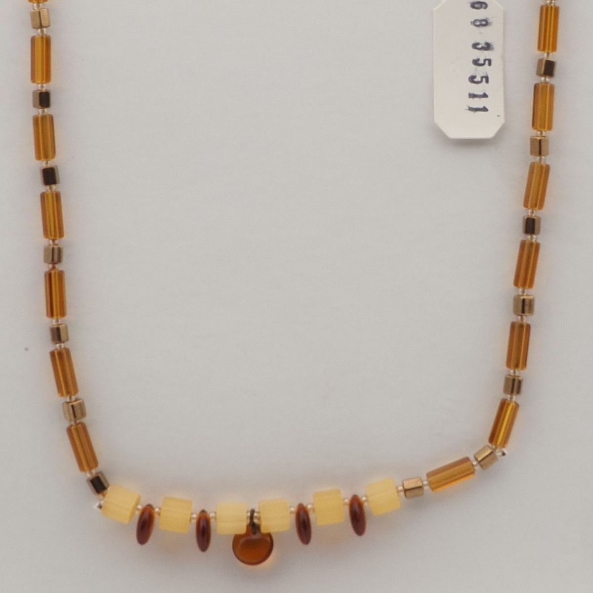 Vintage Czech necklace topaz satin atlas bugle pendant glass beads