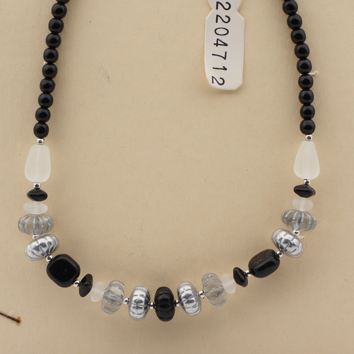 Vintage Czech necklace black frost silvered glass beads 17"