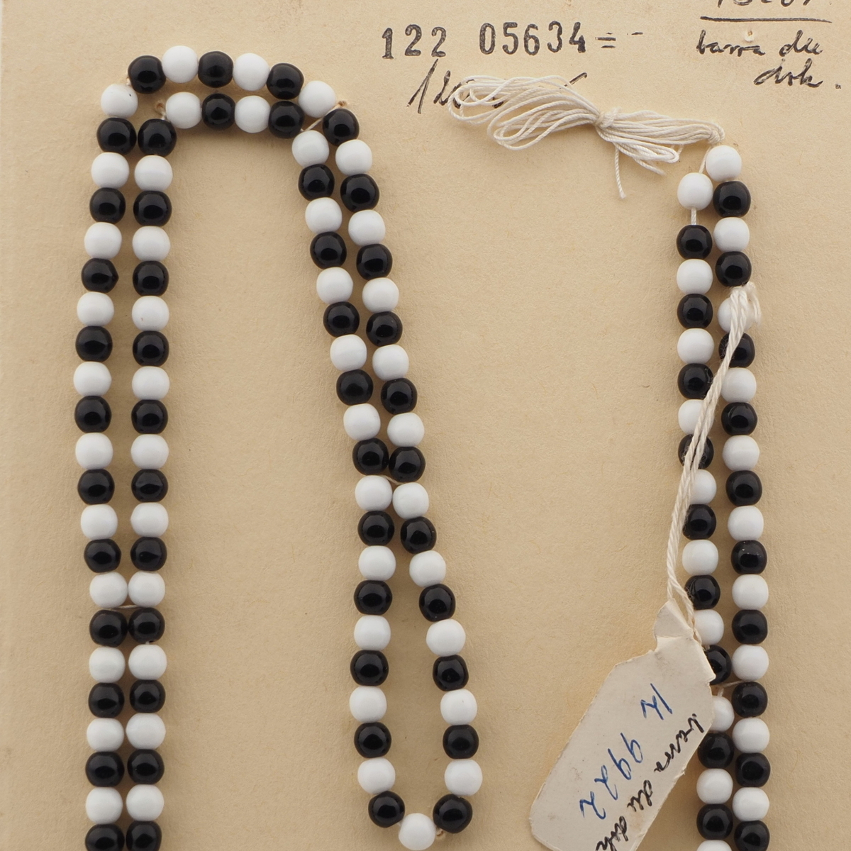 Long vintage Czech necklace element black white glass beads