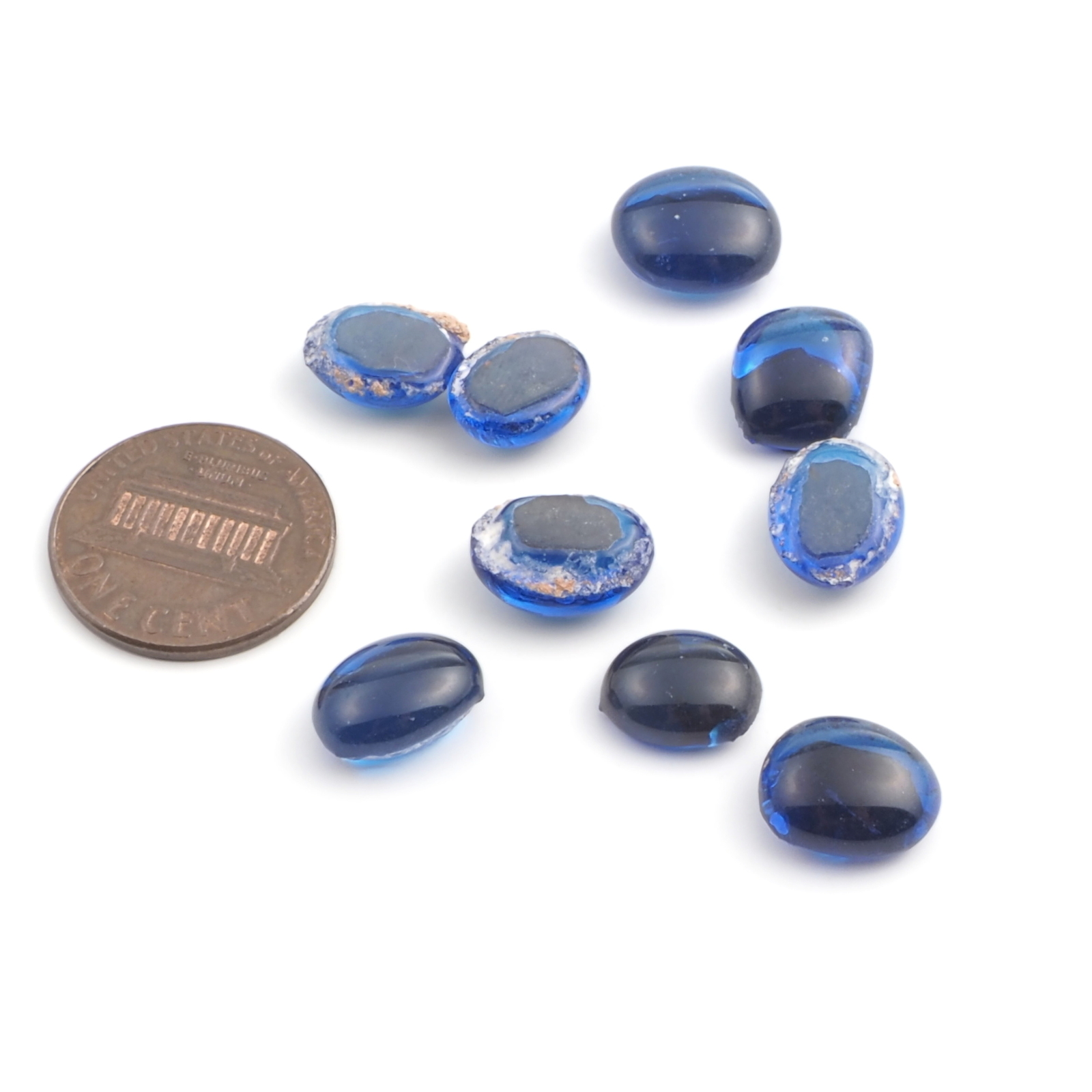 Lot (9) 19th century Czech antique Sapphire blue glass cabochon drops