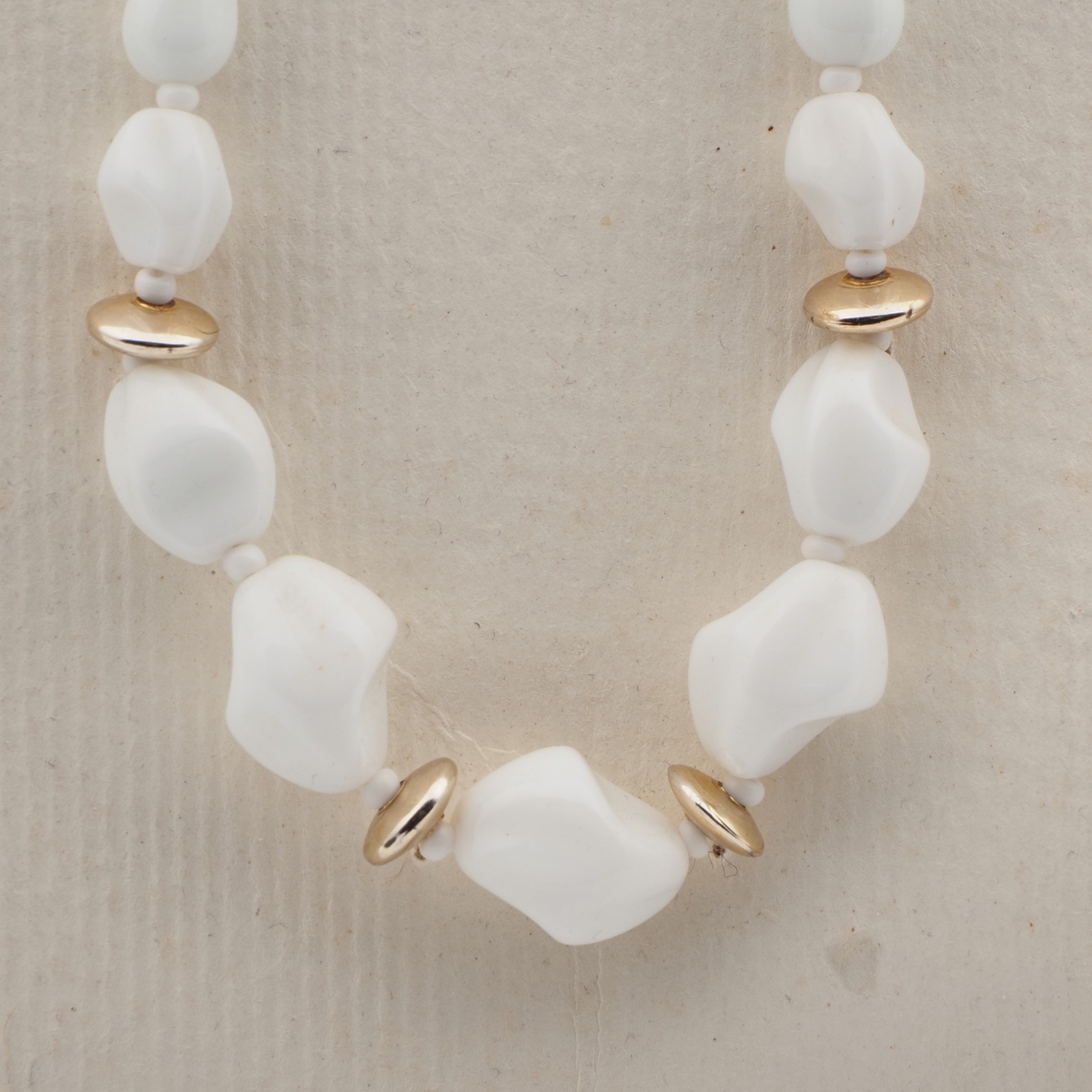 Vintage Czech necklace white round teardrop nugget glass beads