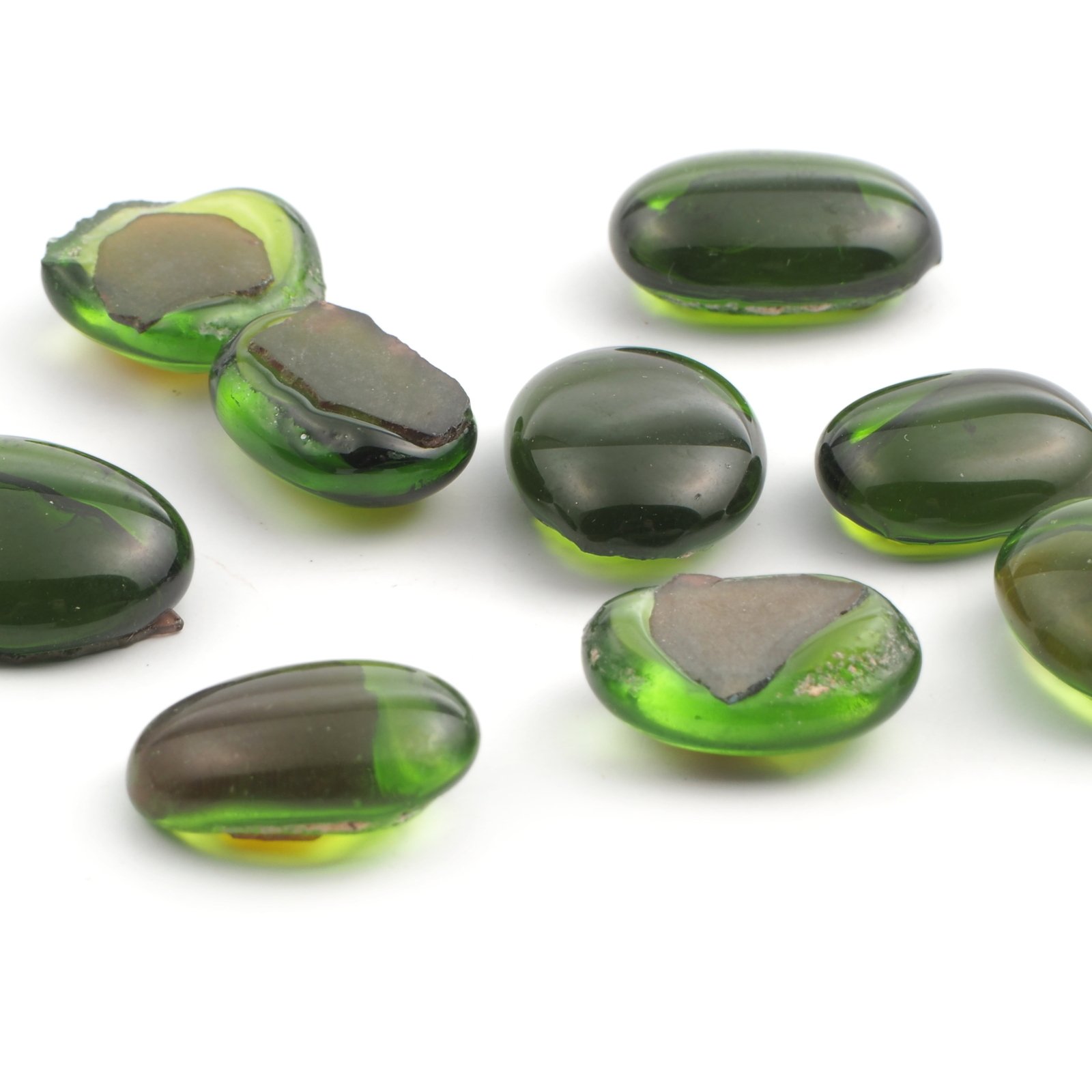 Lot (9) Czech antique Emerald green glass cabochon drops