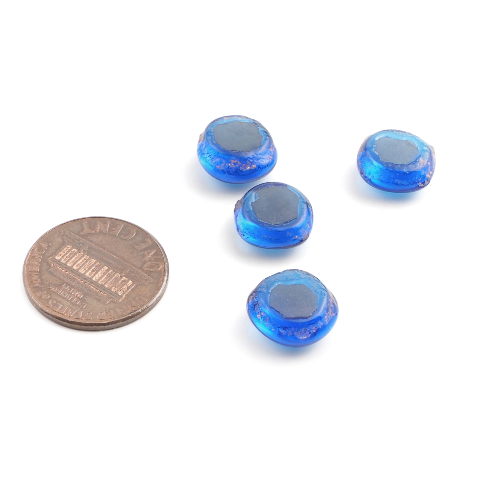 Lot (4) 19th century Czech antique Sapphire blue glass cabochon drops 11/12mm