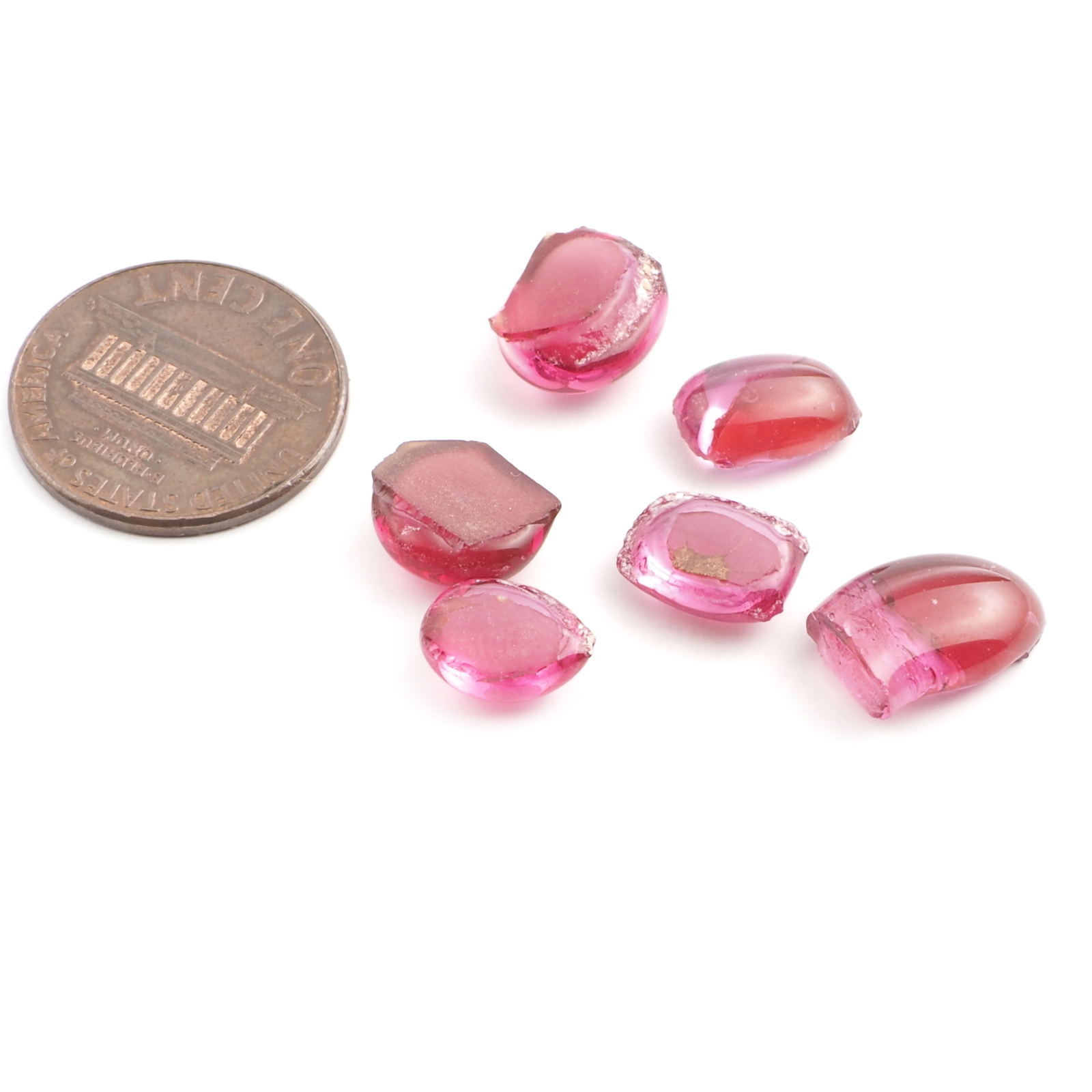 Lot (6) Czech antique cranberry pink glass cabochon drops