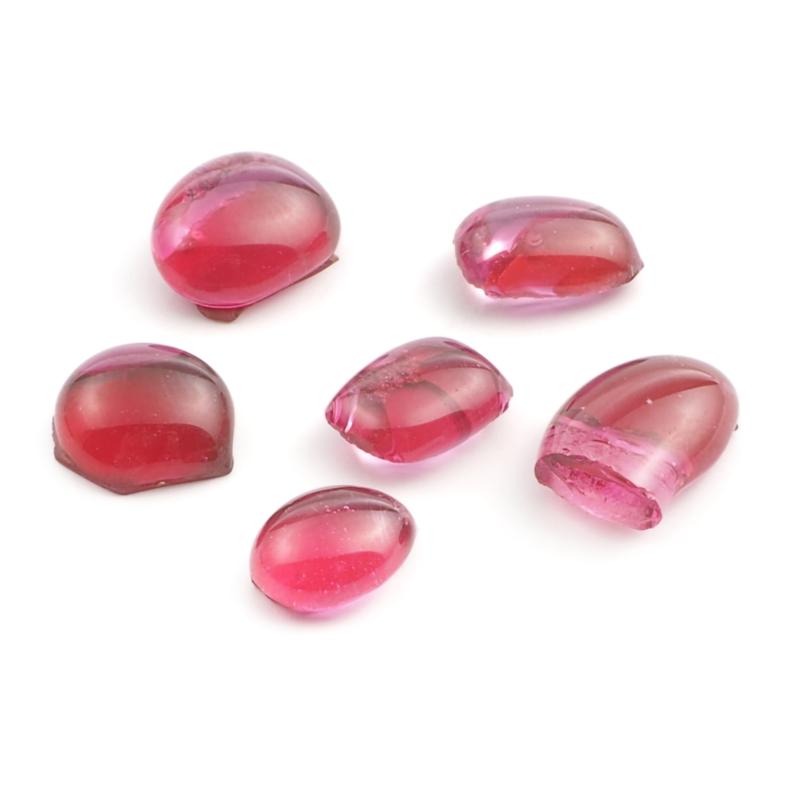 Lot (6) Czech antique cranberry pink glass cabochon drops