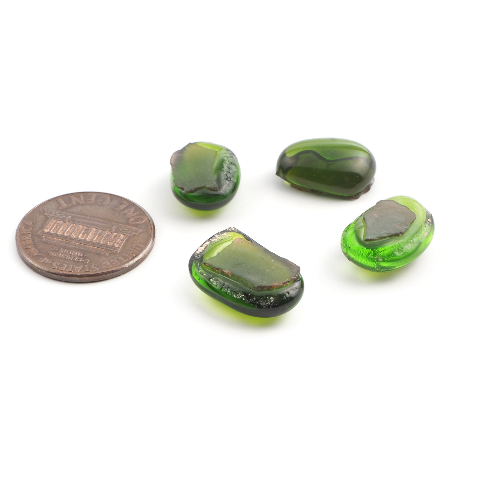 Lot (4) 19th century Czech antique Emerald green glass cabochon drops