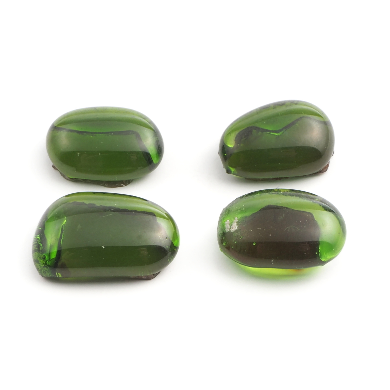 Lot (4) 19th century Czech antique Emerald green glass cabochon drops