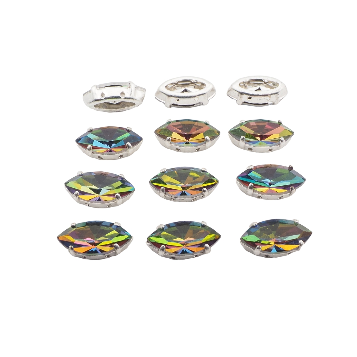 AB Topaz sew on silver plate Navettes 15 x 7 mm wholesale lot 144 pcs marquise faceted rhinestones Preciosa fancy stones