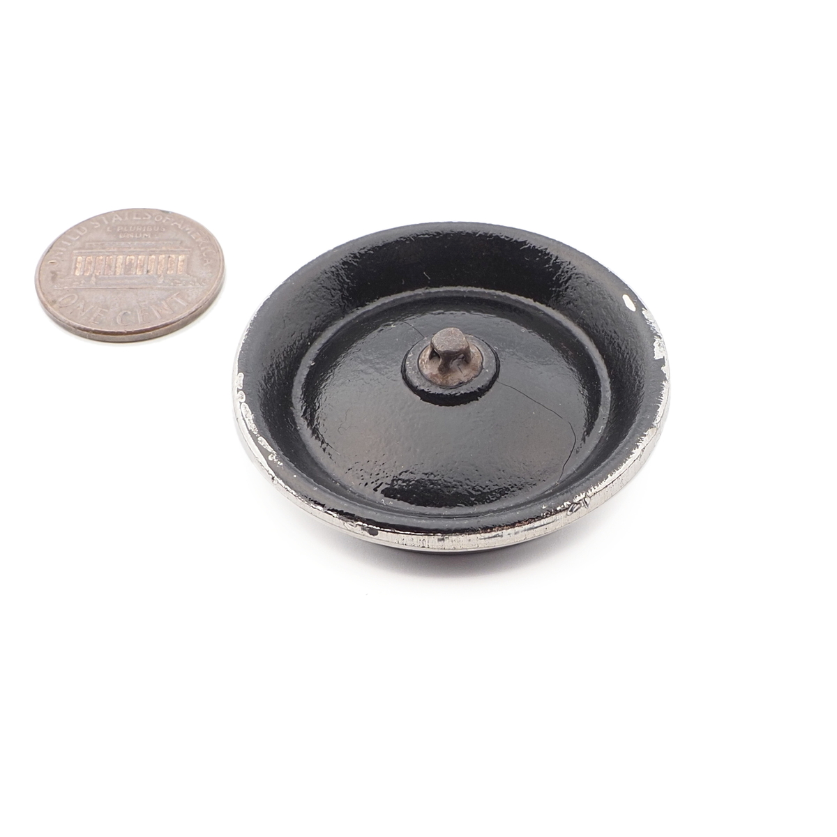 Extra large Czech vintage silver lustre rimmed black glass button 40mm