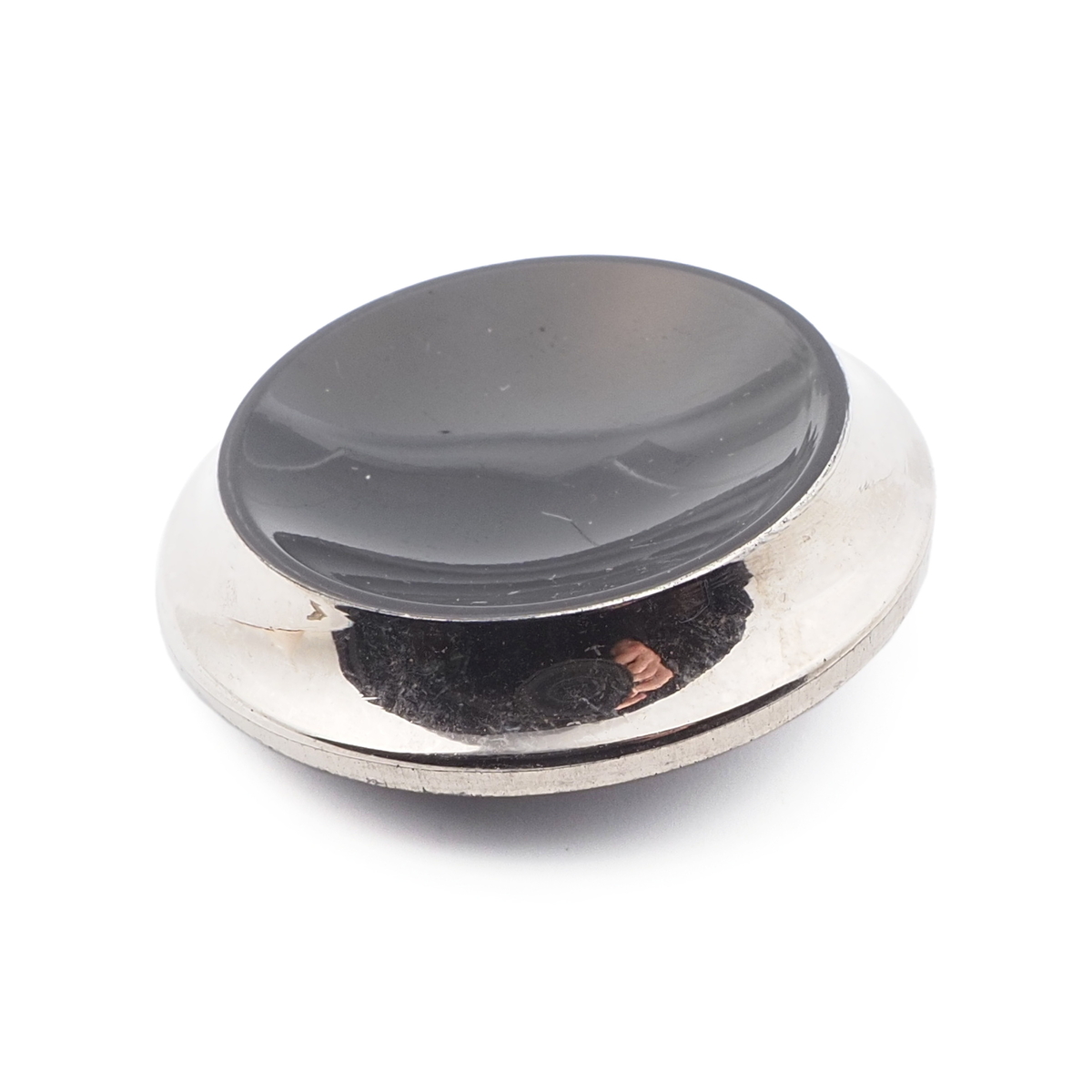 Extra large Czech vintage silver lustre rimmed black glass button 40mm