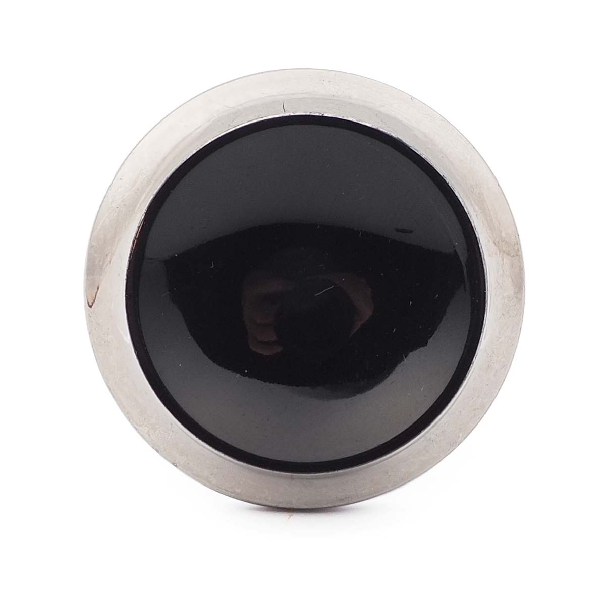 Extra large Czech vintage silver lustre rimmed black glass button 40mm