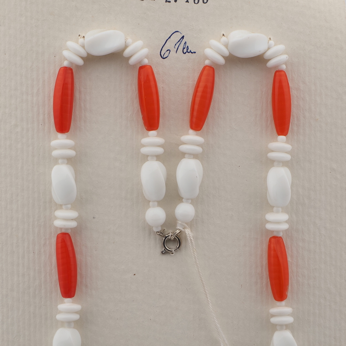 Vintage Czech necklace white orange red satin glass beads 