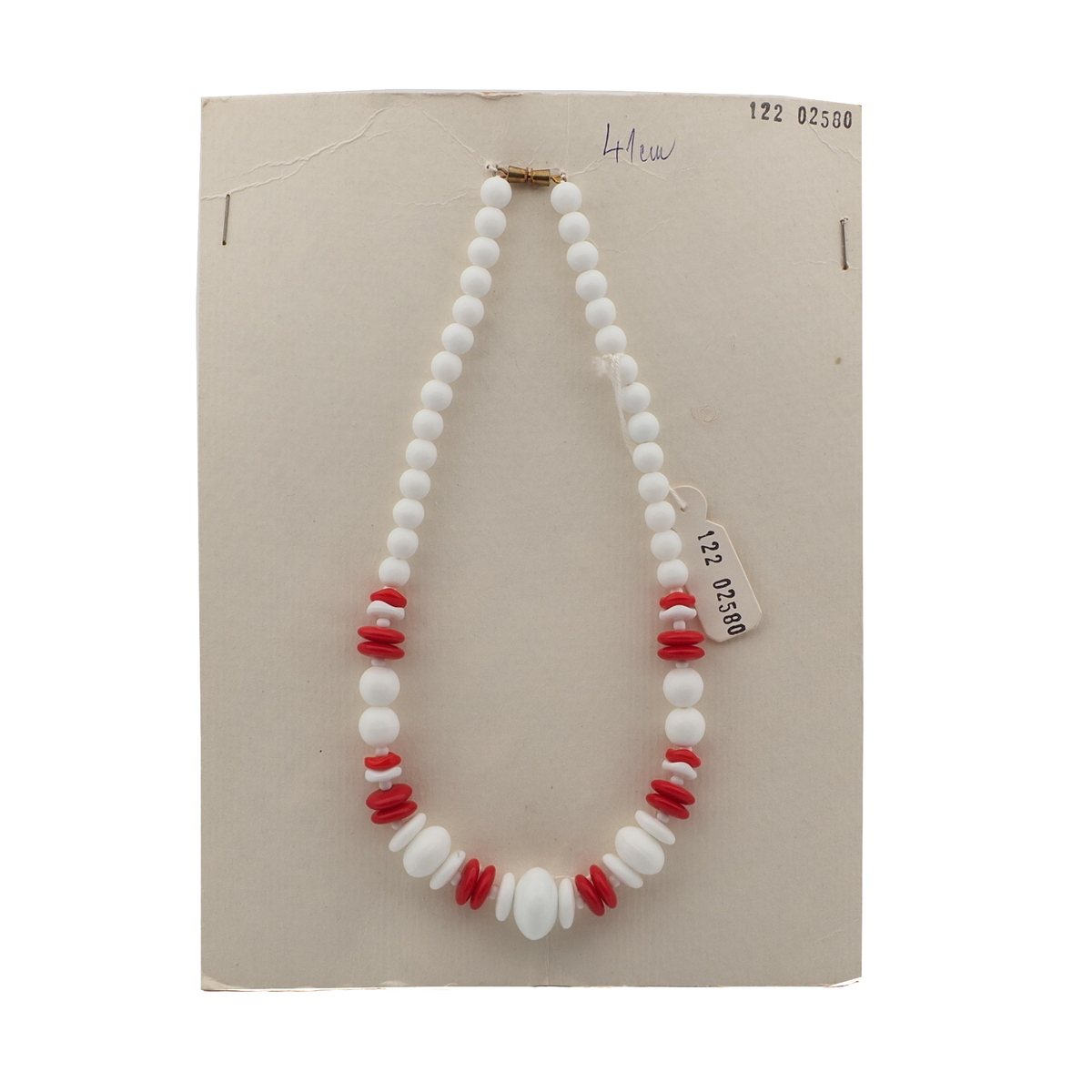 Vintage Czech necklace white red round rondelle glass beads 