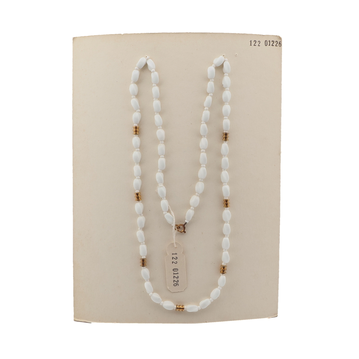 Vintage Czech necklace white oval twist glass beads 27" 