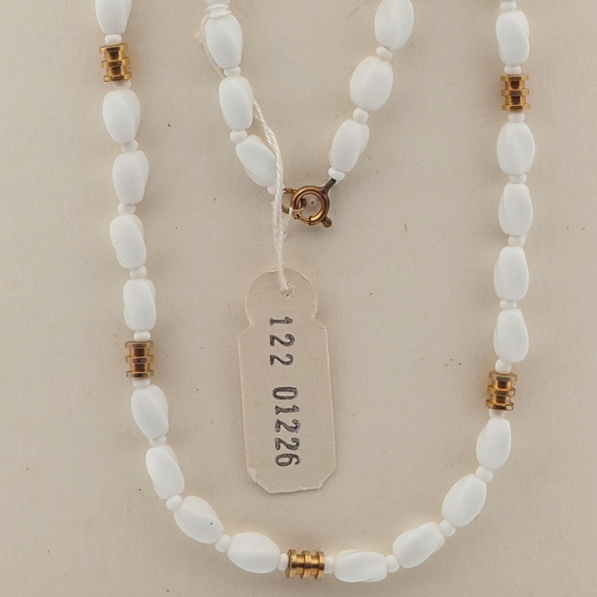 Vintage Czech necklace white oval twist glass beads 27" 