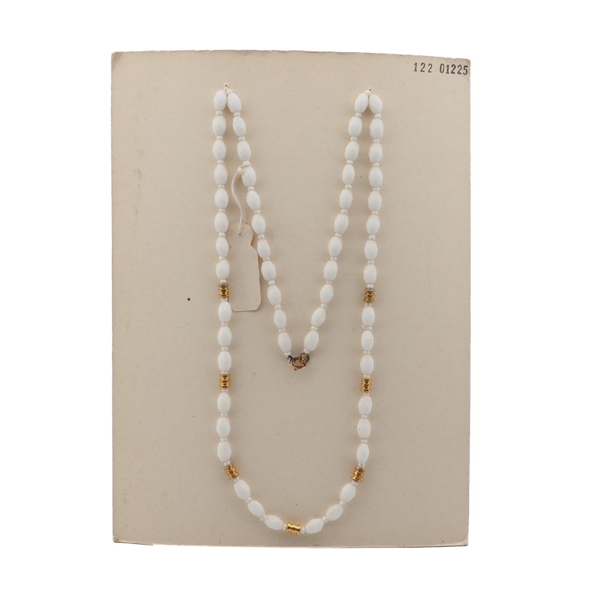 Vintage Czech necklace white oval twist glass beads 27"