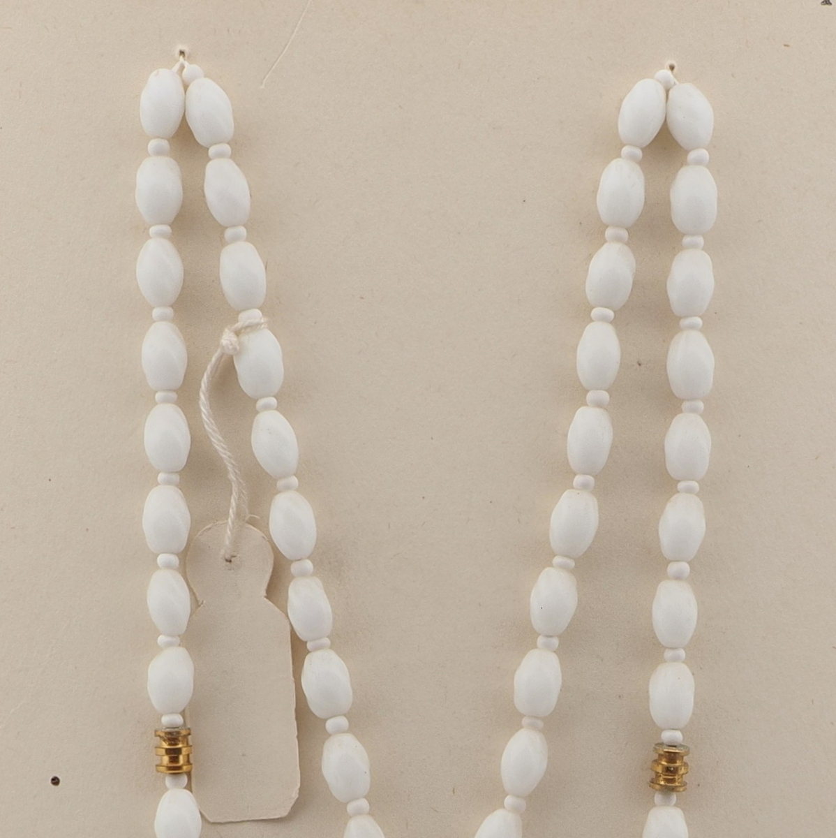 Vintage Czech necklace white oval twist glass beads 27"