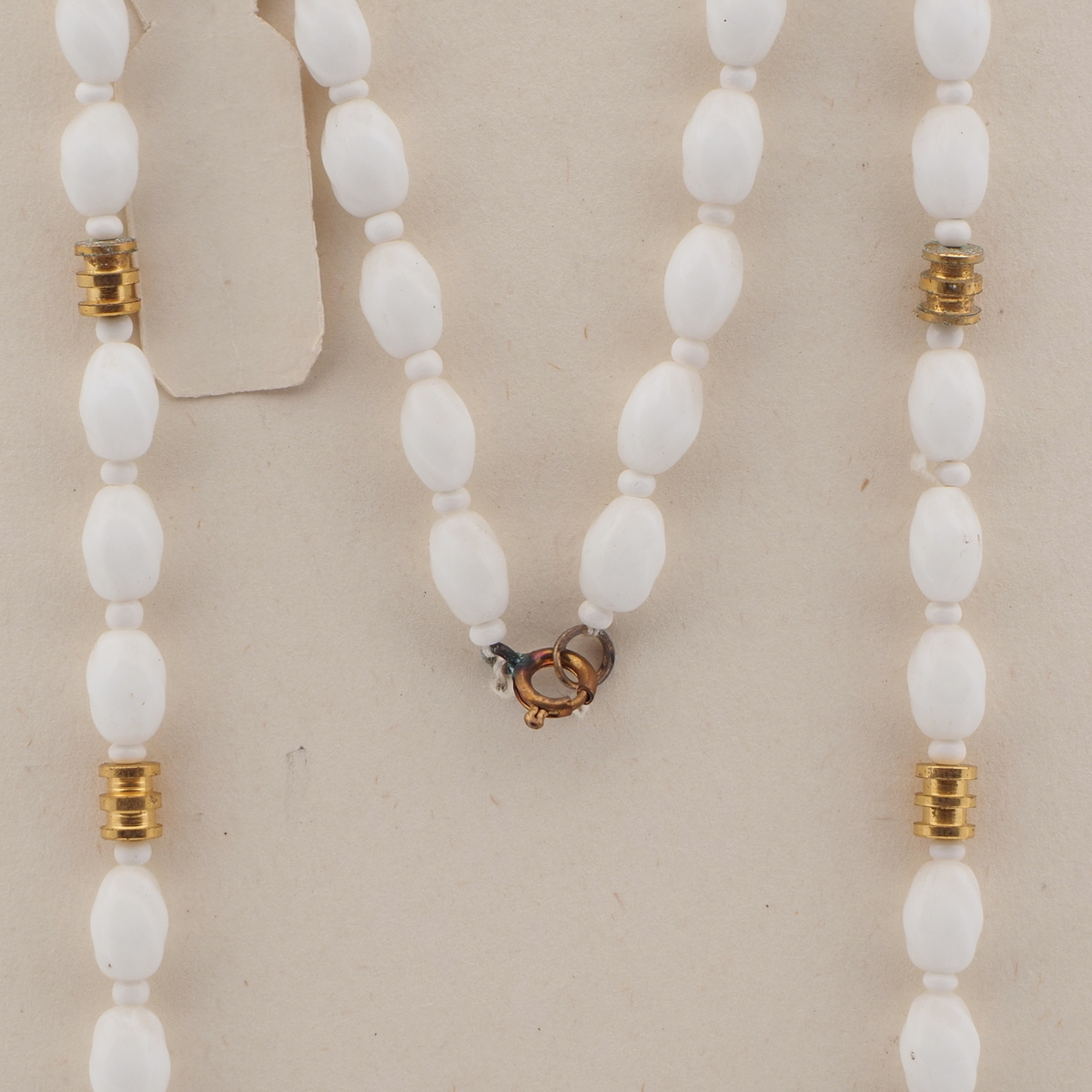 Vintage Czech necklace white oval twist glass beads 27"