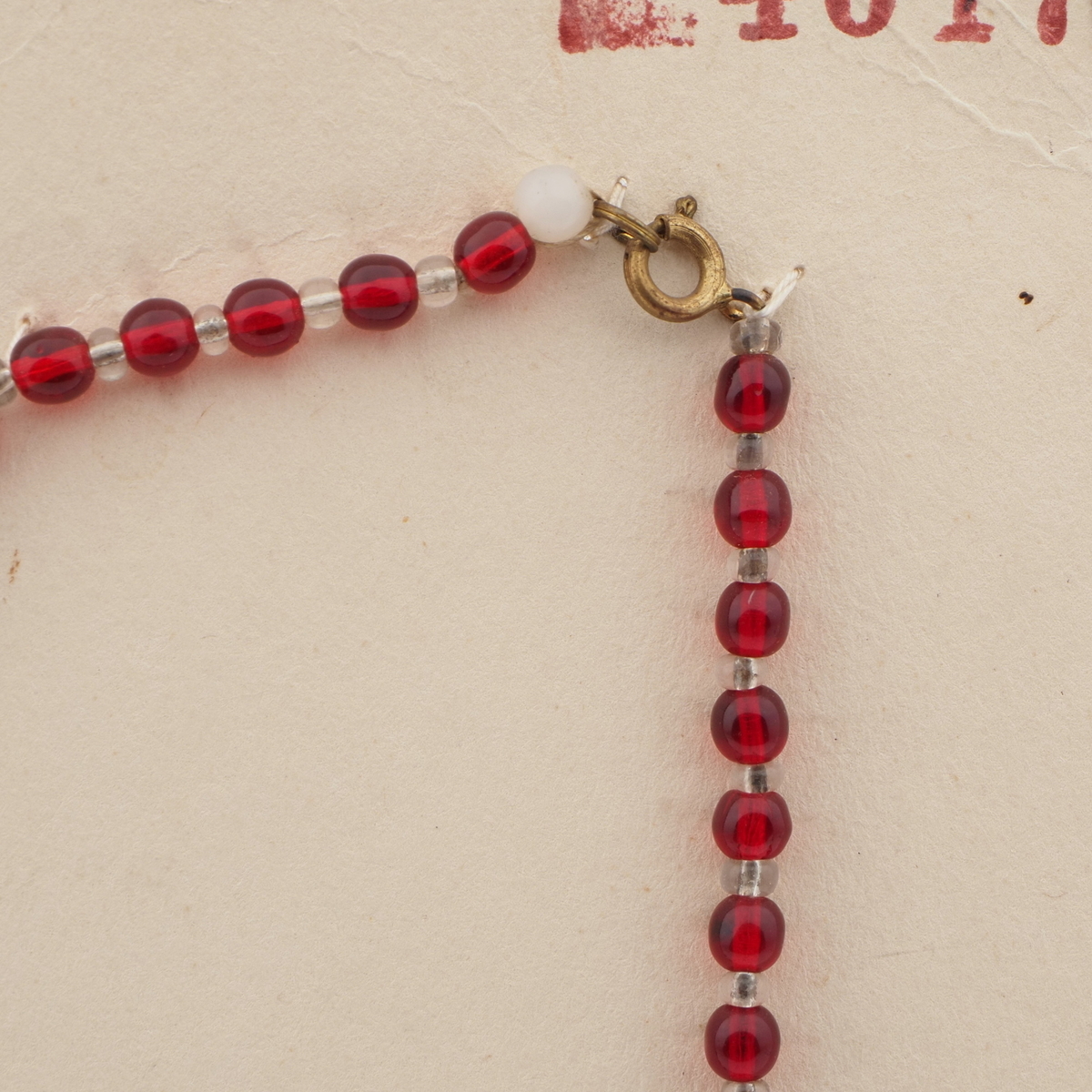 Czech vintage necklace red round oval square teardrop glass beads 